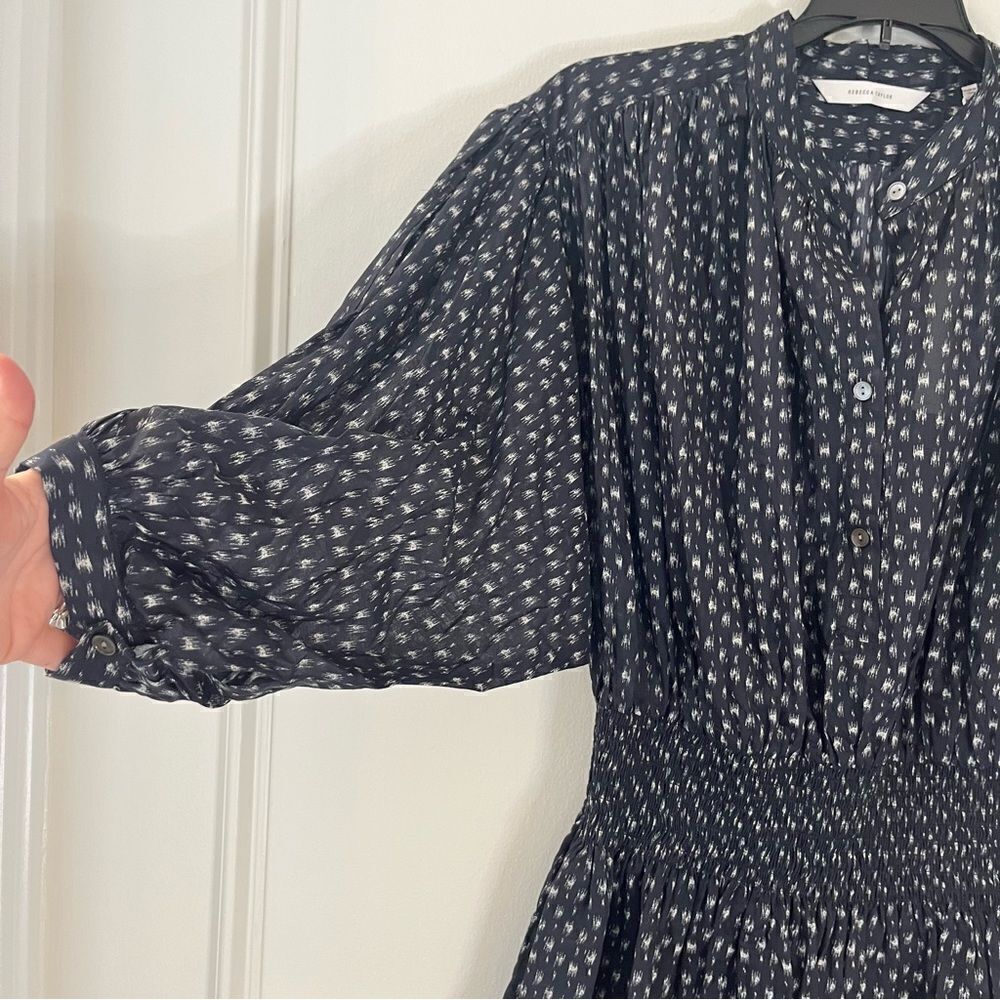 Rebecca Taylor Ikat Cotton Long Sleeve Shirtdress Size Navy Medium NWT - Picture 10 of 12